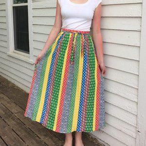 70s Hippie Striped Maxi Skirt Casual S 26 Waist